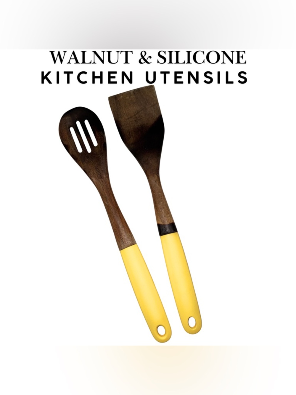 Walnut & Silicone Kitchen Utensils 13” Slotted Spoon + Spatula Set‎